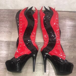 Red and Black Women's Platform Fire Boots New No Laces Dancer Costume